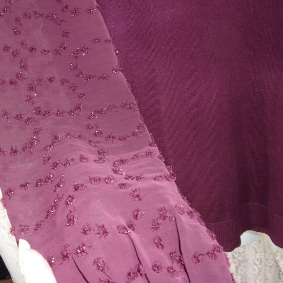 Femme Fatale Knit Sweater Dressy Chiffon Bling Sleeve Wine NWT Size Large - Picture 3 of 6